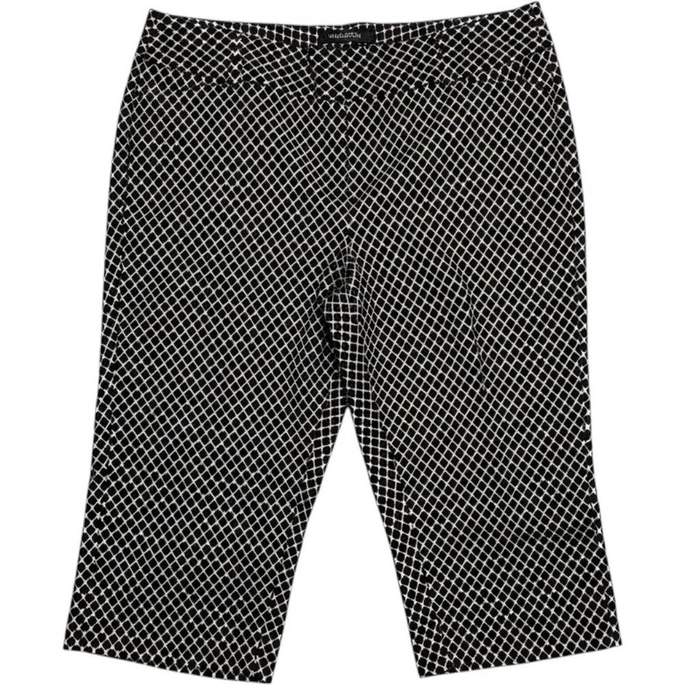 Worthington Woman Modern Fit Cropped Pants 20W Black White Diamond Print Stretch